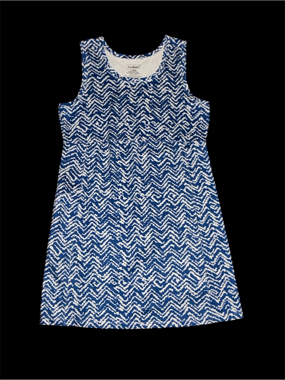 LL Bean large sleeveless dress blue white beach coastal summer boat pocket